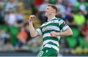 20 June 2025; Rory Gaffney of Shamrock Rovers celebrates after scoring his side's fourth goal during the SSE Airtricity Men's Premier Division match between Shamrock Rovers and Cork City at Tallaght Stadium in Dublin. Photo by David Fitzgerald/Sportsfile
