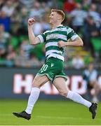 20 June 2025; Rory Gaffney of Shamrock Rovers celebrates after scoring his side's fourth goal during the SSE Airtricity Men's Premier Division match between Shamrock Rovers and Cork City at Tallaght Stadium in Dublin. Photo by David Fitzgerald/Sportsfile