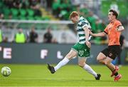 20 June 2025; Rory Gaffney of Shamrock Rovers shoots to score his side's fourth goal during the SSE Airtricity Men's Premier Division match between Shamrock Rovers and Cork City at Tallaght Stadium in Dublin. Photo by David Fitzgerald/Sportsfile