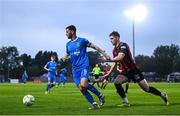 20 June 2025; Padraig Amond of Waterford in action against Leigh Kavanagh of Bohemians during the SSE Airtricity Men's Premier Division match between Waterford and Bohemians at the Regional Sports Centre in Waterford. Photo by Ben McShane/Sportsfile