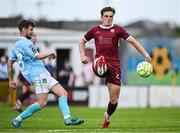 20 June 2025; Cian Byrne of Galway United in action against Barry Baggley of St Patrick's Athletic during the SSE Airtricity Men's Premier Division match between Galway United and St Patrick's Athletic at Eamonn Deacy Park in Galway. Photo by Piaras Ó Mídheach/Sportsfile