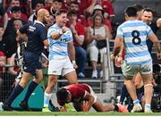 20 June 2025; Santiago Cordero of Argentina celebrates after scoring his side's third try during the Lions 1888 Cup match between the British & Irish Lions and Argentina at the Aviva Stadium in Dublin. Photo by Ramsey Cardy/Sportsfile