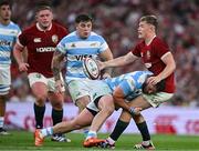 20 June 2025; Fin Smith of British & Irish Lions is tackled by Julian Montoya of Argentina during the Lions 1888 Cup match between the British & Irish Lions and Argentina at the Aviva Stadium in Dublin. Photo by Brendan Moran/Sportsfile