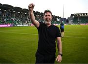 20 June 2025; Shamrock Rovers manager Stephen Bradley celebrates after the SSE Airtricity Men's Premier Division match between Shamrock Rovers and Cork City at Tallaght Stadium in Dublin. Photo by David Fitzgerald/Sportsfile
