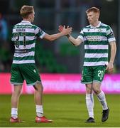 20 June 2025; Rory Gaffney, right, and Michael Noonan of Shamrock Rovers after the SSE Airtricity Men's Premier Division match between Shamrock Rovers and Cork City at Tallaght Stadium in Dublin. Photo by David Fitzgerald/Sportsfile