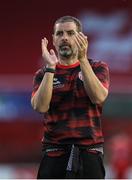 20 June 2025; Derry City manager Tiernan Lynch applauds their supporters after their victory in the SSE Airtricity Men's Premier Division match between Shelbourne and Derry City at Tolka Park in Dublin. Photo by Thomas Flinkow/Sportsfile