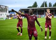 20 June 2025; Jeannot Esua of Galway United celebrates after his side's victory in the SSE Airtricity Men's Premier Division match between Galway United and St Patrick's Athletic at Eamonn Deacy Park in Galway. Photo by Piaras Ó Mídheach/Sportsfile