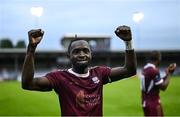 20 June 2025; Jeannot Esua of Galway United celebrates after his side's victory in the SSE Airtricity Men's Premier Division match between Galway United and St Patrick's Athletic at Eamonn Deacy Park in Galway. Photo by Piaras Ó Mídheach/Sportsfile