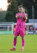 20 June 2025; Derry City goalkeeper Brian Maher applauds their supporters after their victory in the SSE Airtricity Men's Premier Division match between Shelbourne and Derry City at Tolka Park in Dublin. Photo by Thomas Flinkow/Sportsfile