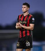20 June 2025; Leigh Kavanagh of Bohemians reacts after the SSE Airtricity Men's Premier Division match between Waterford and Bohemians at the Regional Sports Centre in Waterford. Photo by Ben McShane/Sportsfile