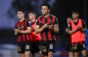 20 June 2025; Keith Buckley of Bohemians applauds to the travelling supporters after thier side's defeat in the SSE Airtricity Men's Premier Division match between Waterford and Bohemians at the Regional Sports Centre in Waterford. Photo by Ben McShane/Sportsfile