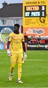 20 June 2025; St Patrick's Athletic goalkeeper Joseph Anang after his side's defeat in the SSE Airtricity Men's Premier Division match between Galway United and St Patrick's Athletic at Eamonn Deacy Park in Galway. Photo by Piaras Ó Mídheach/Sportsfile