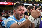 20 June 2025; Santiago Cordero of Argentina celebrates after the Lions 1888 Cup match between the British & Irish Lions and Argentina at the Aviva Stadium in Dublin. Photo by Ramsey Cardy/Sportsfile