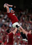 20 June 2025; Tadhg Beirne of British & Irish Lions wins possession in the lineout during the Lions 1888 Cup match between the British & Irish Lions and Argentina at the Aviva Stadium in Dublin. Photo by Brendan Moran/Sportsfile