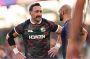 20 June 2025; Jack Conan of British & Irish Lions in conversation with assistant referee Andrea Piardi during the Lions 1888 Cup match between the British & Irish Lions and Argentina at the Aviva Stadium in Dublin. Photo by Ramsey Cardy/Sportsfile