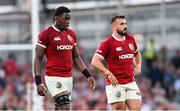 20 June 2025; Maro Itoje, left, and Rónan Kelleher of British & Irish Lions during the Lions 1888 Cup match between the British & Irish Lions and Argentina at the Aviva Stadium in Dublin. Photo by Ramsey Cardy/Sportsfile