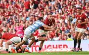 20 June 2025; Ben Earl of British & Irish Lions is tackled by Juan Martín Gonzalez of Argentina during the Lions 1888 Cup match between the British & Irish Lions and Argentina at the Aviva Stadium in Dublin. Photo by Ramsey Cardy/Sportsfile