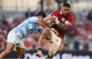 20 June 2025; Bundee Aki of British & Irish Lions is tackled by Gonzalo García of Argentina during the Lions 1888 Cup match between the British & Irish Lions and Argentina at the Aviva Stadium in Dublin. Photo by Ramsey Cardy/Sportsfile