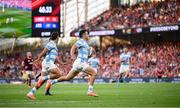 20 June 2025; Tomas Albornoz of Argentina on his way to scoring his side's second try during the Lions 1888 Cup match between the British & Irish Lions and Argentina at the Aviva Stadium in Dublin. Photo by Ramsey Cardy/Sportsfile