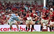 20 June 2025; Elliot Daly of British & Irish Lions is tackled by Boris Wenger of Argentina during the Lions 1888 Cup match between the British & Irish Lions and Argentina at the Aviva Stadium in Dublin. Photo by Ramsey Cardy/Sportsfile