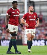 20 June 2025; Rónan Kelleher, right, and Maro Itoje of British & Irish Lions during the Lions 1888 Cup match between the British & Irish Lions and Argentina at the Aviva Stadium in Dublin. Photo by Ramsey Cardy/Sportsfile