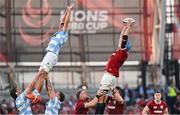 20 June 2025; Tadhg Beirne of British & Irish Lions wins possession in the lineout during the Lions 1888 Cup match between the British & Irish Lions and Argentina at the Aviva Stadium in Dublin. Photo by Ramsey Cardy/Sportsfile