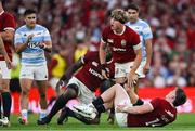 20 June 2025; Tommy Freeman of British & Irish Lions goes down with an injury during the Lions 1888 Cup match between the British & Irish Lions and Argentina at the Aviva Stadium in Dublin. Photo by Brendan Moran/Sportsfile