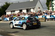 21 June 2025; James Ford and Neil Shanks compete in their Citroen C3 Rally 2  during day two of the Wilton Recycling Donegal International Rally at Letterkenny in Donegal. Photo by Philip Fitzpatrick/Sportsfile