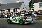 21 June 2025;  Cathan McCourt and Barry McNulty compete in their Hyundai Rally 2 during day two of the Wilton Recycling Donegal International Rally at Letterkenny in Donegal. Photo by Philip Fitzpatrick/Sportsfile