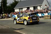21 June 2025;  Declan Boyle and Patrick Walsh compete in their Skoda Fabia RS during day two of the Wilton Recycling Donegal International Rally at Letterkenny in Donegal. Photo by Philip Fitzpatrick/Sportsfile