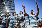 20 June 2025; Argentina players celebrate after the Lions 1888 Cup match between the British & Irish Lions and Argentina at the Aviva Stadium in Dublin. Photo by Ramsey Cardy/Sportsfile