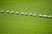 21 June 2025; Footballs on the pitch for the Cork warm-up before the TG4 All-Ireland Ladies Football Senior Championship Group 2 match between Mayo and Cork at Hastings Insurance MacHale Park in Castlebar, Mayo. Photo by Piaras Ó Mídheach/Sportsfile