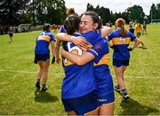 21 June 2025; Tipperary players Sarah English, right, and Ava Fennessy after their side's victory in the TG4 All-Ireland Ladies Football Senior Championship Group 1 match between Tipperary and Donegal at Canon Hayes Park in Bansha, Tipperary. Photo by Seb Daly/Sportsfile