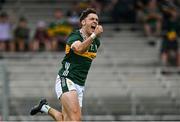 21 June 2025; David Clifford of Kerry celebrates after scoring his side's first goal past Cavan goalkeeper Liam Brady during the GAA Football All-Ireland Senior Championship preliminary quarter-final match between Kerry and Cavan at Fitzgerald Stadium in Killarney, Kerry. Photo by Brendan Moran/Sportsfile