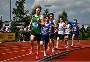 21 June 2025; Charlie O'Neill of Belvedere College, representing Leinster, left, on his way to winning the boys 1500m during the 123.ie Irish Schools Athletics Association Tailteann Games at SETU Campus in Carlow. Photo by Sam Barnes/Sportsfile