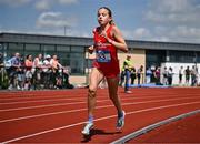 21 June 2025; Holly Renton of SH Westport, representing Connacht, competes in the girls 3000m during the 123.ie Irish Schools Athletics Association Tailteann Games at SETU Campus in Carlow. Photo by Sam Barnes/Sportsfile