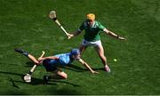 21 June 2025; Brian Hayes of Dublin in action against Adam English of Limerick during the GAA Hurling All-Ireland Senior Championship quarter-final match between Dublin and Limerick at Croke Park in Dublin. Photo by Daire Brennan/Sportsfile
