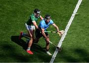 21 June 2025; Ronan Hayes of Dublin in action against Gearoid Hegarty of Limerick during the GAA Hurling All-Ireland Senior Championship quarter-final match between Dublin and Limerick at Croke Park in Dublin. Photo by Daire Brennan/Sportsfile