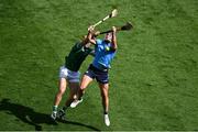 21 June 2025; Riain McBride of Dublin in action against Dan Morrissey of Limerick during the GAA Hurling All-Ireland Senior Championship quarter-final match between Dublin and Limerick at Croke Park in Dublin. Photo by Daire Brennan/Sportsfile