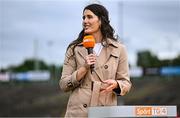 21 June 2025; Emer Gallagher of TG4 during discussion on the draw for the TG4 All-Ireland Ladies Football Senior Championship Quarter-Finals after the TG4 All-Ireland Ladies Football Senior Championship Group 2 match between Mayo and Cork at Hastings Insurance MacHale Park in Castlebar, Mayo. Photo by Piaras Ó Mídheach/Sportsfile