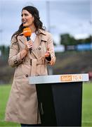 21 June 2025; Emer Gallagher of TG4 during discussion on the draw for the TG4 All-Ireland Ladies Football Senior Championship Quarter-Finals after the TG4 All-Ireland Ladies Football Senior Championship Group 2 match between Mayo and Cork at Hastings Insurance MacHale Park in Castlebar, Mayo. Photo by Piaras Ó Mídheach/Sportsfile