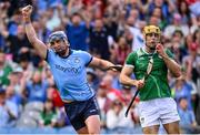 21 June 2025; John Hetherton of Dublin celebrates after scoring his side's first goal during the GAA Hurling All-Ireland Senior Championship quarter-final match between Dublin and Limerick at Croke Park in Dublin. Photo by Ramsey Cardy/Sportsfile