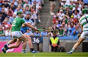 21 June 2025; John Hetherton of Dublin scores his side's first goal during the GAA Hurling All-Ireland Senior Championship quarter-final match between Dublin and Limerick at Croke Park in Dublin. Photo by Ramsey Cardy/Sportsfile