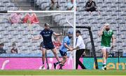 21 June 2025; Dublin goalkeeper Sean Brennan celebrates making a save during the GAA Hurling All-Ireland Senior Championship quarter-final match between Dublin and Limerick at Croke Park in Dublin. Photo by Ramsey Cardy/Sportsfile