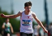 21 June 2025; Ethan Carr of Antrim GS, representing Ulster, on his way to winning the boys 400m during the 123.ie Irish Schools Athletics Association Tailteann Games at SETU Campus in Carlow. Photo by Sam Barnes/Sportsfile