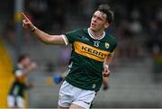 21 June 2025; David Clifford of Kerry celebrates after scoring his side's second goal during the GAA Football All-Ireland Senior Championship preliminary quarter-final match between Kerry and Cavan at Fitzgerald Stadium in Killarney, Kerry. Photo by Brendan Moran/Sportsfile