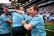 21 June 2025; Dublin manager Niall Ó Ceallacháin celebrates after the GAA Hurling All-Ireland Senior Championship quarter-final match between Dublin and Limerick at Croke Park in Dublin. Photo by Ramsey Cardy/Sportsfile