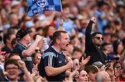 21 June 2025; Dublin supporters celebrate a late point during the GAA Hurling All-Ireland Senior Championship quarter-final match between Dublin and Limerick at Croke Park in Dublin. Photo by Ramsey Cardy/Sportsfile