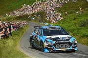 21 June 2025; Hayden Padden and David Moynihan compete in their Hyundai I20 Rally2 during day two of the Wilton Recycling Donegal International Rally at Letterkenny in Donegal. Photo by Philip Fitzpatrick/Sportsfile