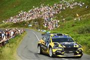21 June 2025; Declan Boyle and Patrick Walsh compete in their Skoda Fabia RS during day two of the Wilton Recycling Donegal International Rally at Letterkenny in Donegal. Photo by Philip Fitzpatrick/Sportsfile